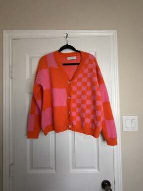 Krush Kandy Orange and Pink Checkered Cardigan Size S